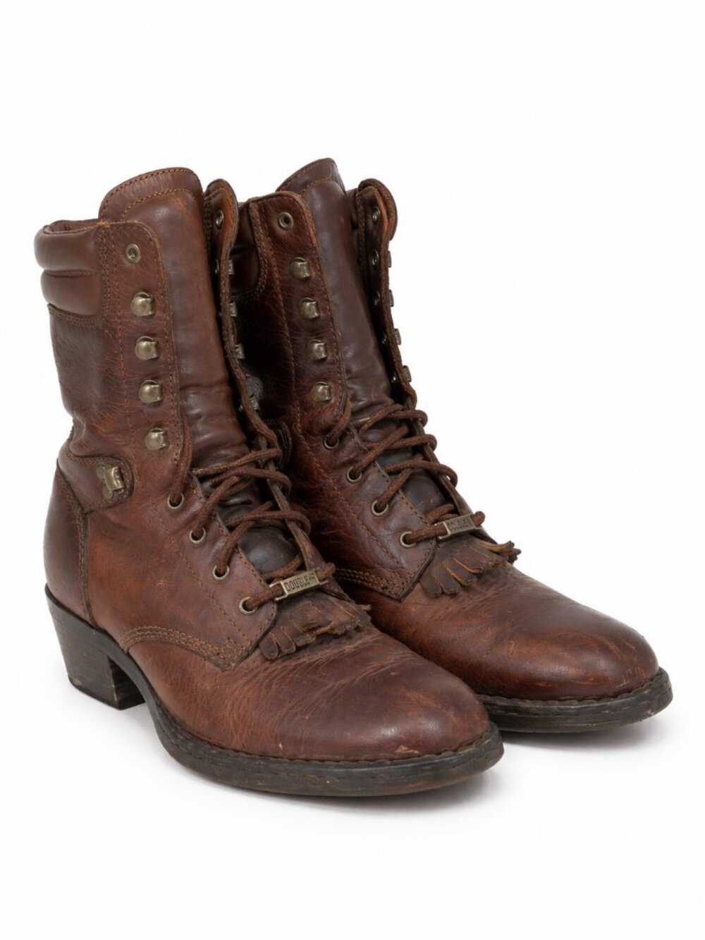 Double H Leather Kiltie Western Lace Up Boots Brown Womens 7.5 M